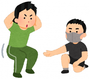 運動を指導してもらう男性のイラスト