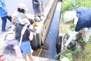 水の中にいる生き物の話を聞く子ども達